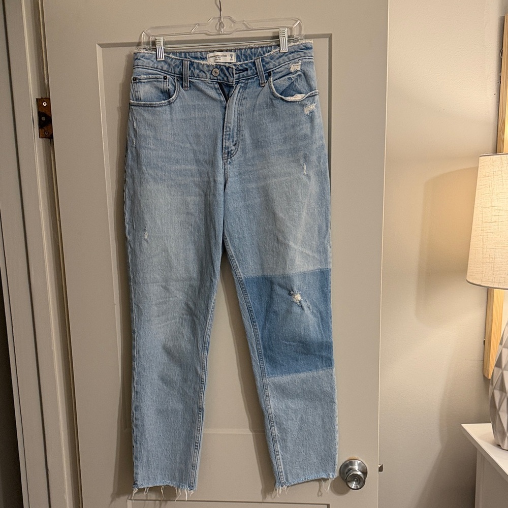 Abercrombie & Fitch “The Mom High Rise”Light Blue Distressed Women Jeans